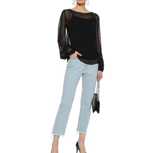 WALTER BAKER black swiss dot semi sheer billow sleeve embellished Candice top - Picture 3 of 11